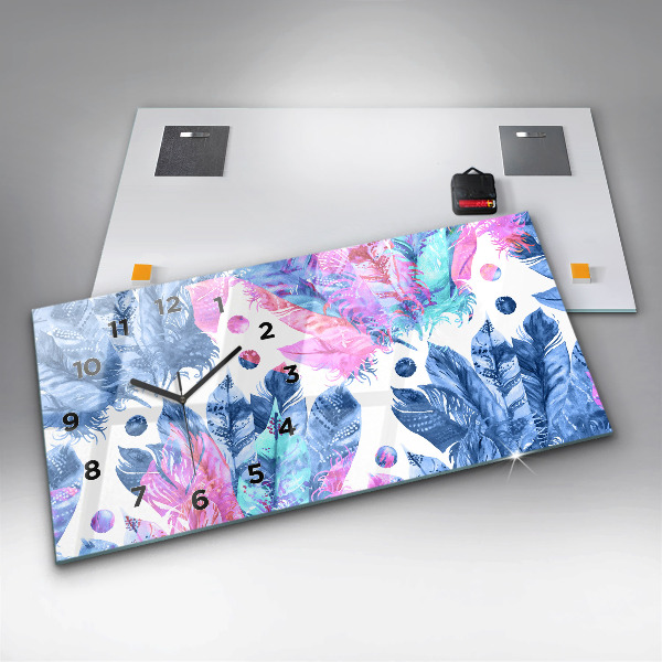 Horizontal wall clock Colorful feathers