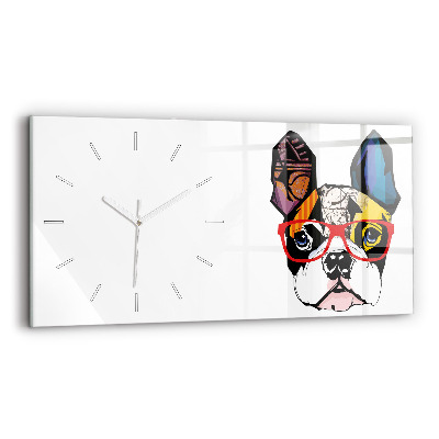 Horizontal wall clock French bulldog with glasses