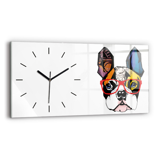 Horizontal wall clock French bulldog with glasses