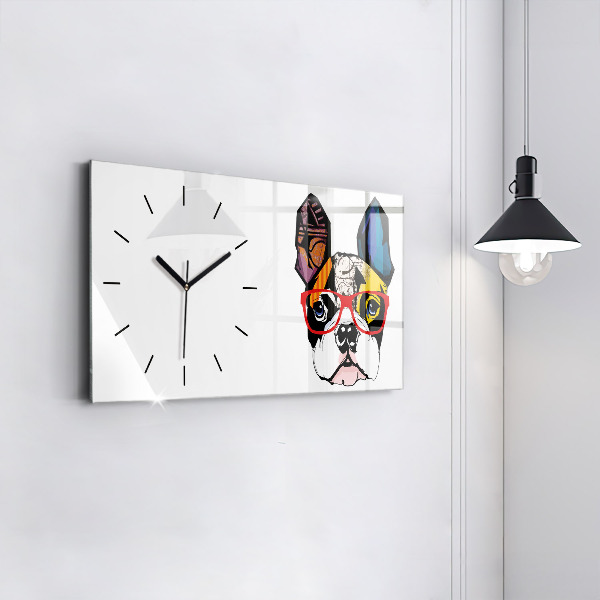 Horizontal wall clock French bulldog with glasses