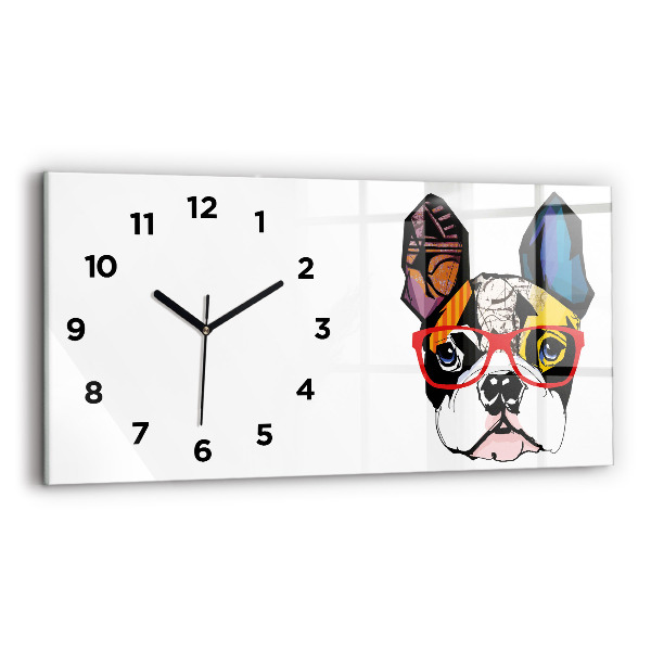 Horizontal wall clock French bulldog with glasses