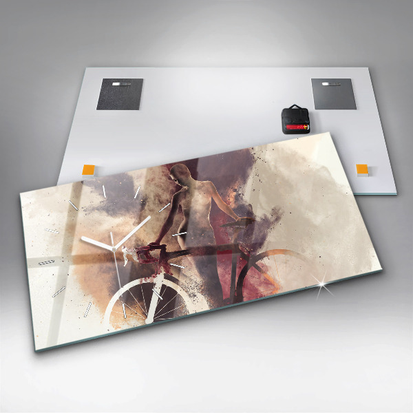 Horizontal wall clock Woman and bike