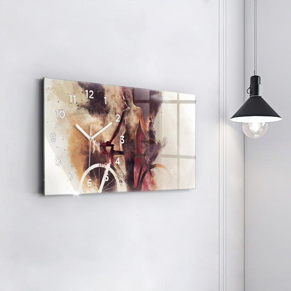 Horizontal wall clock Woman and bike