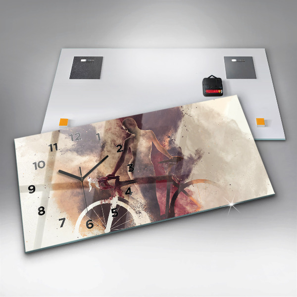 Horizontal wall clock Woman and bike