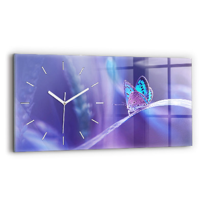 Horizontal wall clock Butterfly on the grass