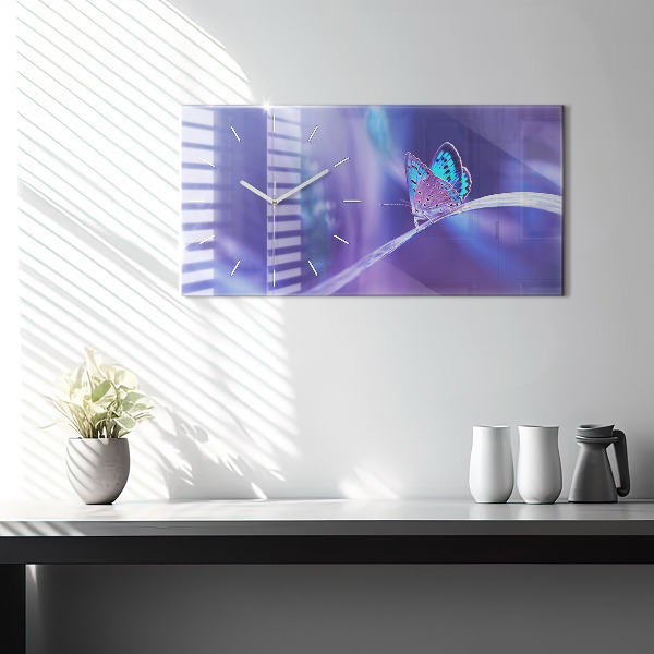 Horizontal wall clock Butterfly on the grass