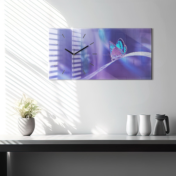 Horizontal wall clock Butterfly on the grass