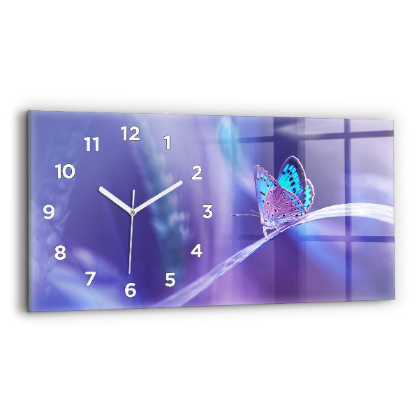 Horizontal wall clock Butterfly on the grass