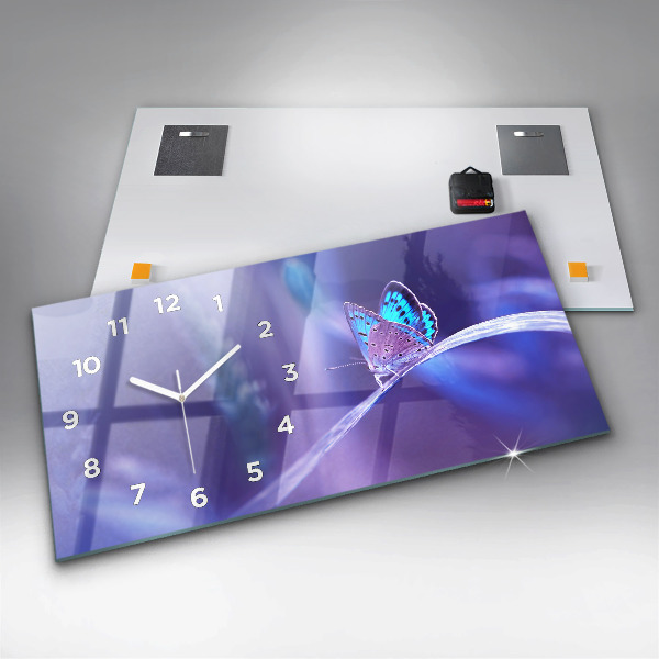 Horizontal wall clock Butterfly on the grass