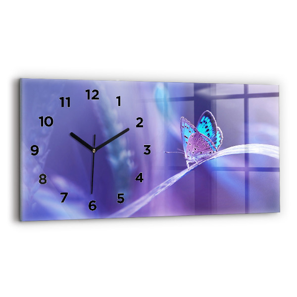 Horizontal wall clock Butterfly on the grass