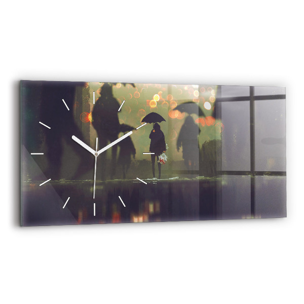 Horizontal wall clock People with umbrellas