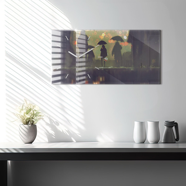 Horizontal wall clock People with umbrellas