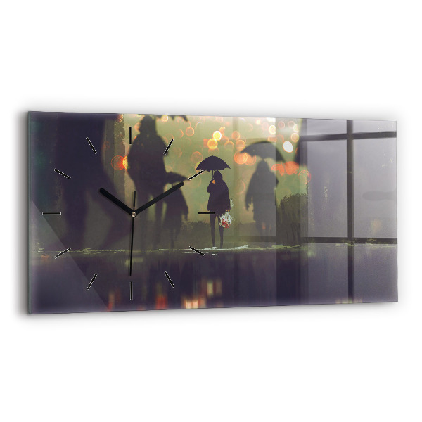 Horizontal wall clock People with umbrellas
