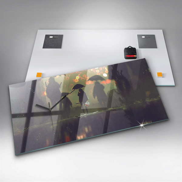 Horizontal wall clock People with umbrellas