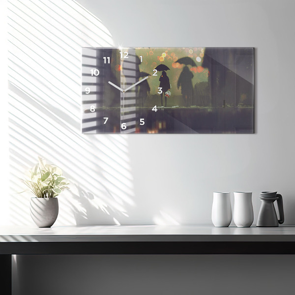 Horizontal wall clock People with umbrellas
