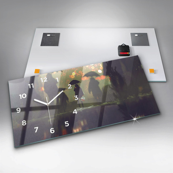 Horizontal wall clock People with umbrellas