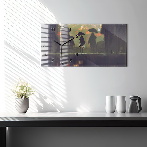 Horizontal wall clock People with umbrellas