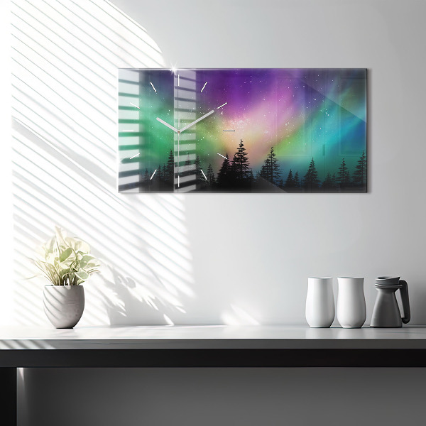 Horizontal wall clock Northern lights