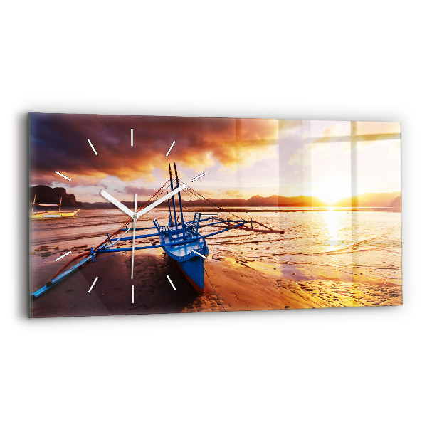 Horizontal wall clock Boat and sunset