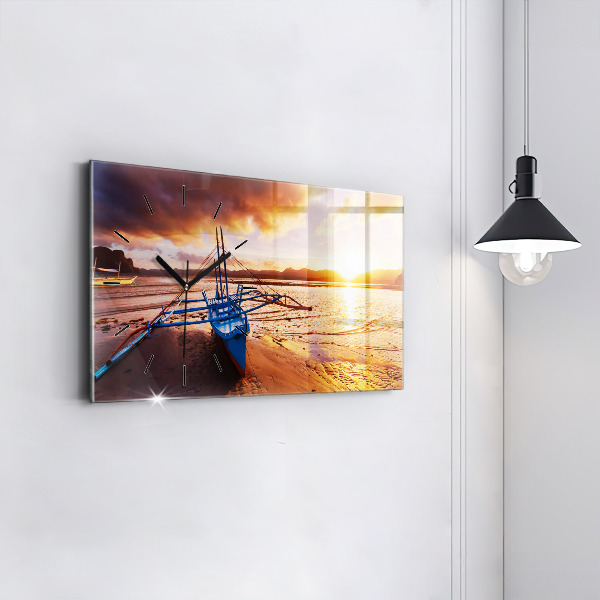 Horizontal wall clock Boat and sunset