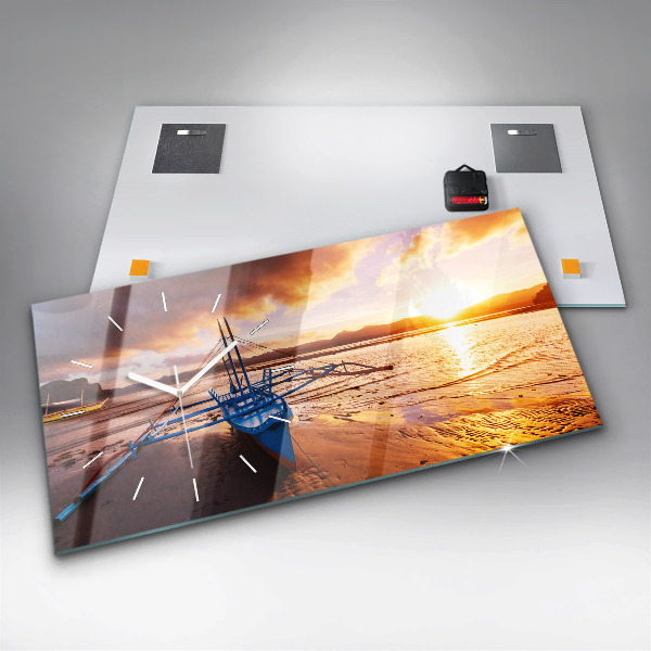 Horizontal wall clock Boat and sunset