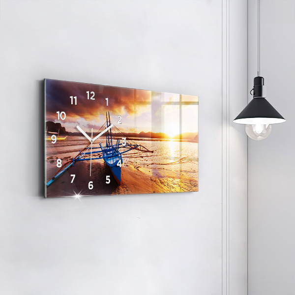 Horizontal wall clock Boat and sunset