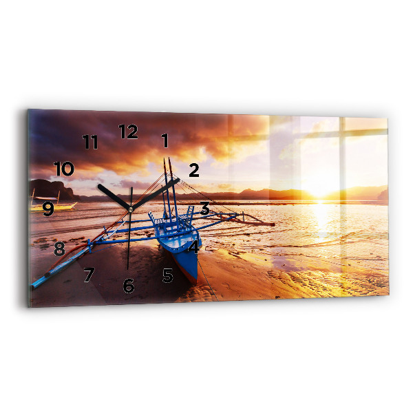 Horizontal wall clock Boat and sunset