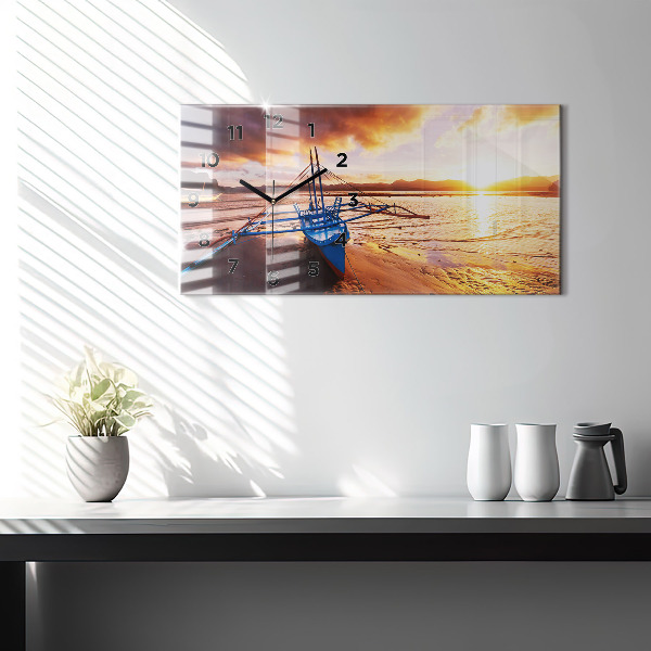 Horizontal wall clock Boat and sunset