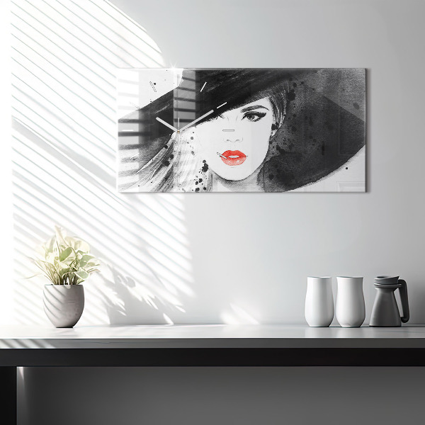 Horizontal wall clock Woman in a hat