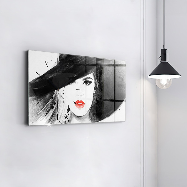 Horizontal wall clock Woman in a hat