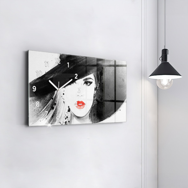 Horizontal wall clock Woman in a hat