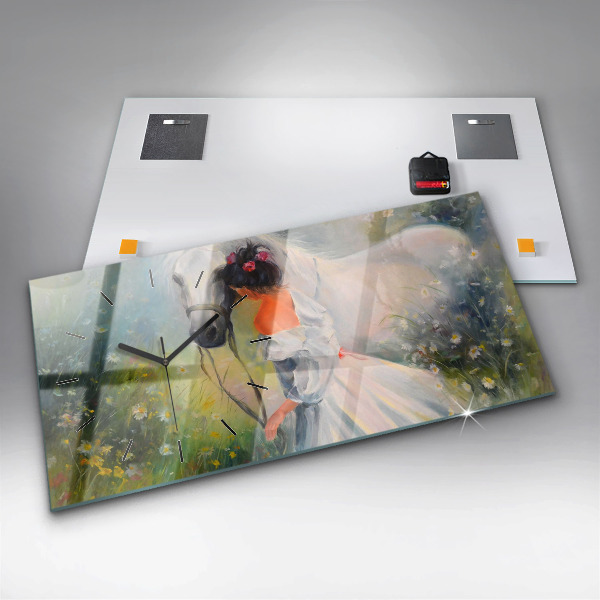 Horizontal wall clock Beautiful Woman With Horse