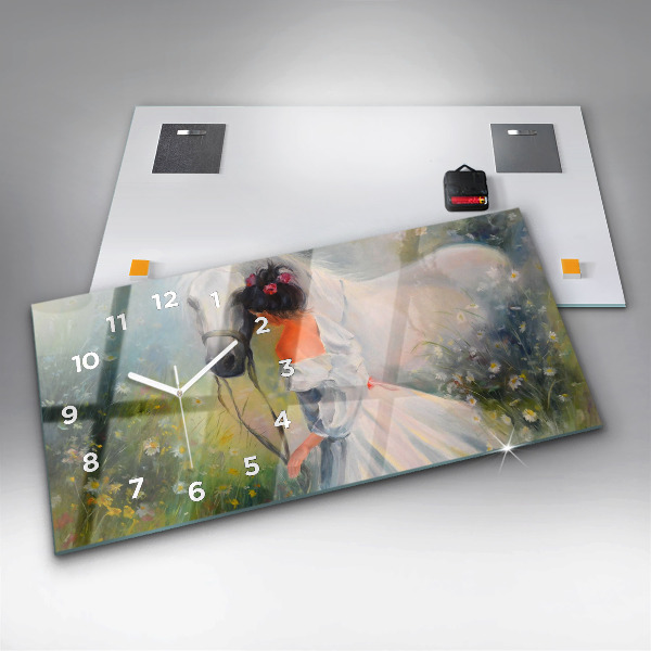 Horizontal wall clock Beautiful Woman With Horse