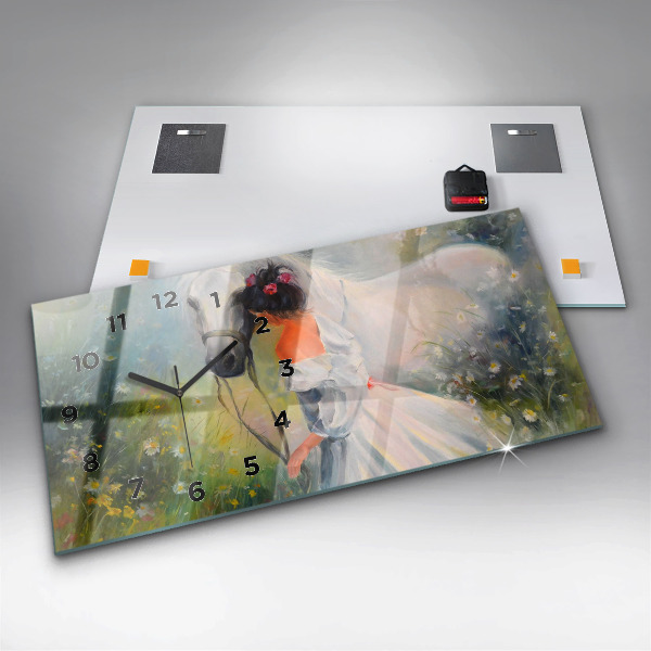 Horizontal wall clock Beautiful Woman With Horse