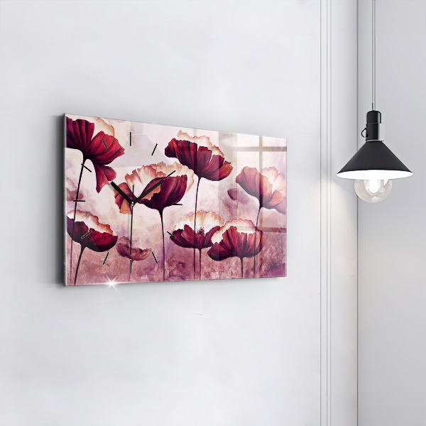 Horizontal wall clock Flowers Blooming Poppies