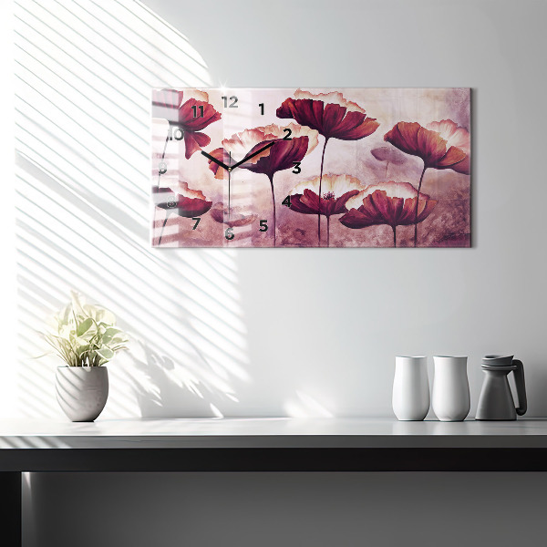 Horizontal wall clock Flowers Blooming Poppies
