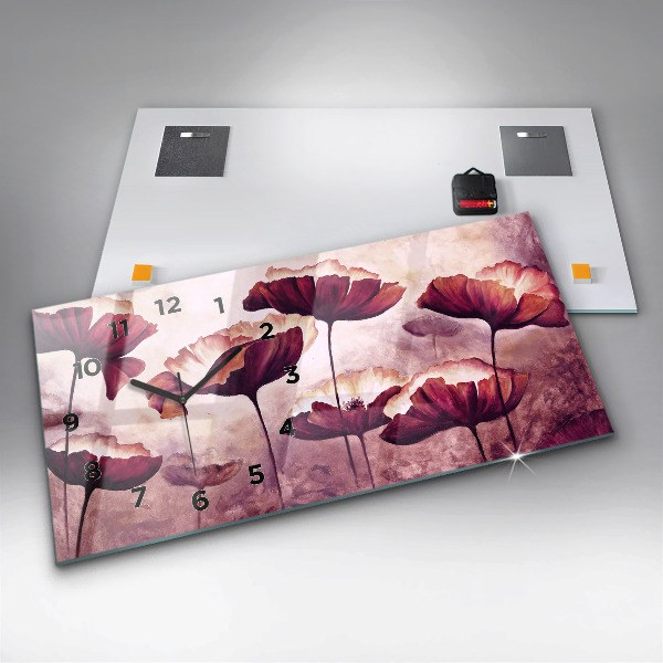 Horizontal wall clock Flowers Blooming Poppies