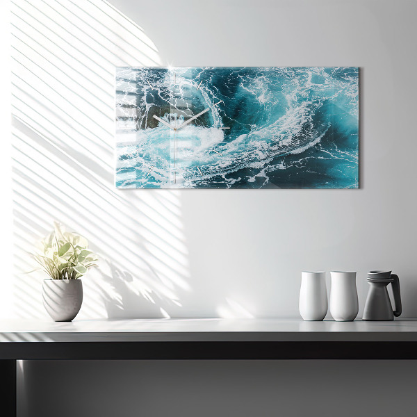 Horizontal wall clock Swirling foamy waves