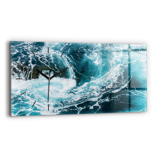 Horizontal wall clock Swirling foamy waves