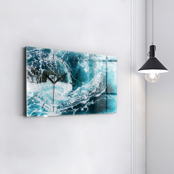 Horizontal wall clock Swirling foamy waves