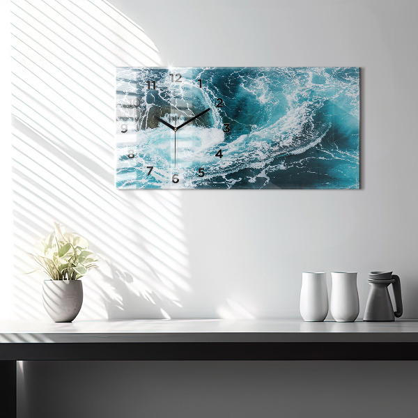 Horizontal wall clock Swirling foamy waves