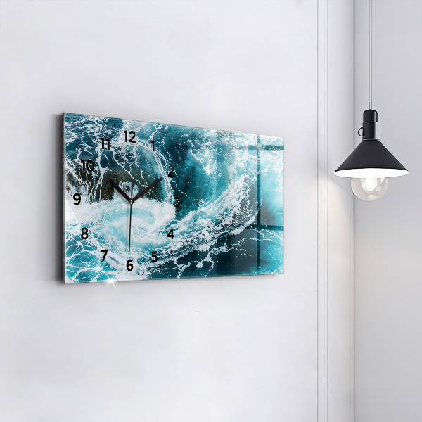 Horizontal wall clock Swirling foamy waves