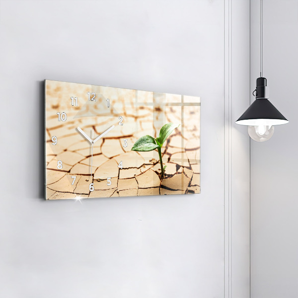 Horizontal wall clock A plant in dried-out soil