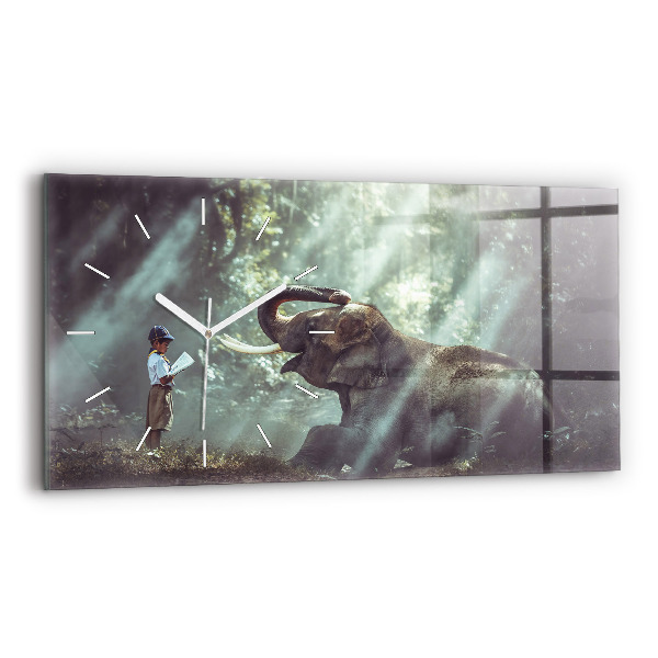 Horizontal wall clock A boy is reading a book