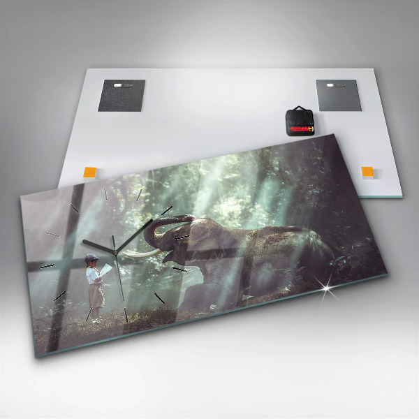 Horizontal wall clock A boy is reading a book