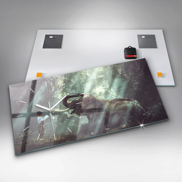 Horizontal wall clock A boy is reading a book