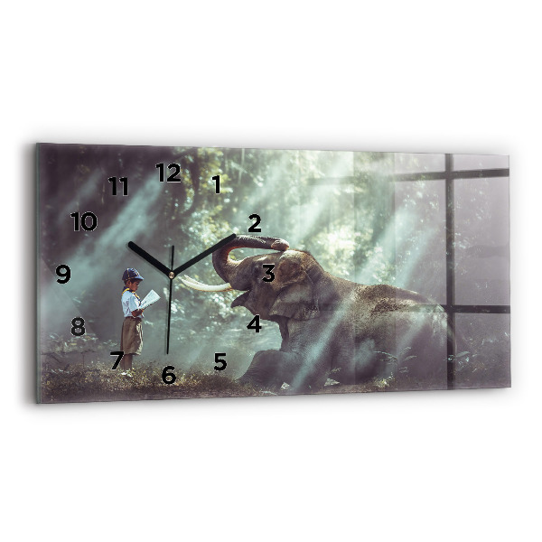 Horizontal wall clock A boy is reading a book