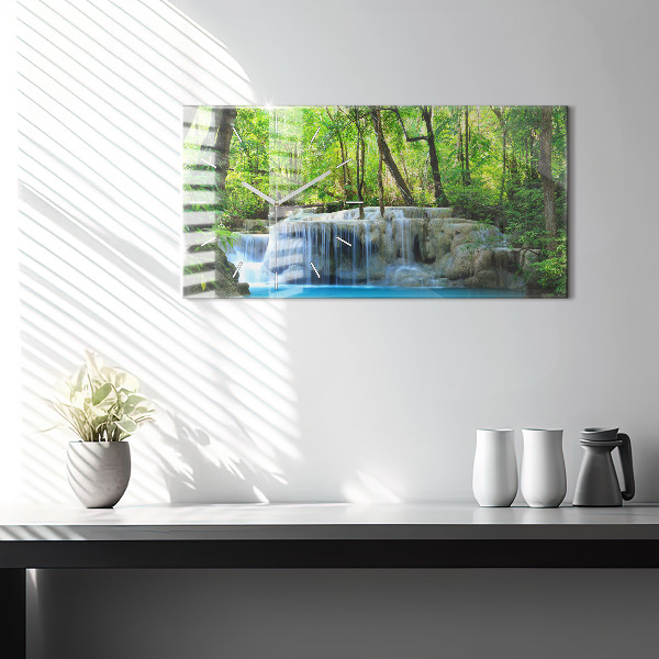 Horizontal wall clock Waterfall in the forest