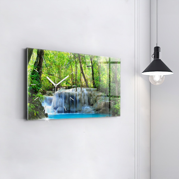 Horizontal wall clock Waterfall in the forest