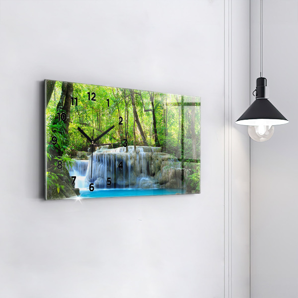 Horizontal wall clock Waterfall in the forest